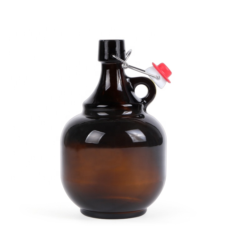64oz 2L Solid Amber Beer Glass Growler Bottle with flip top cap