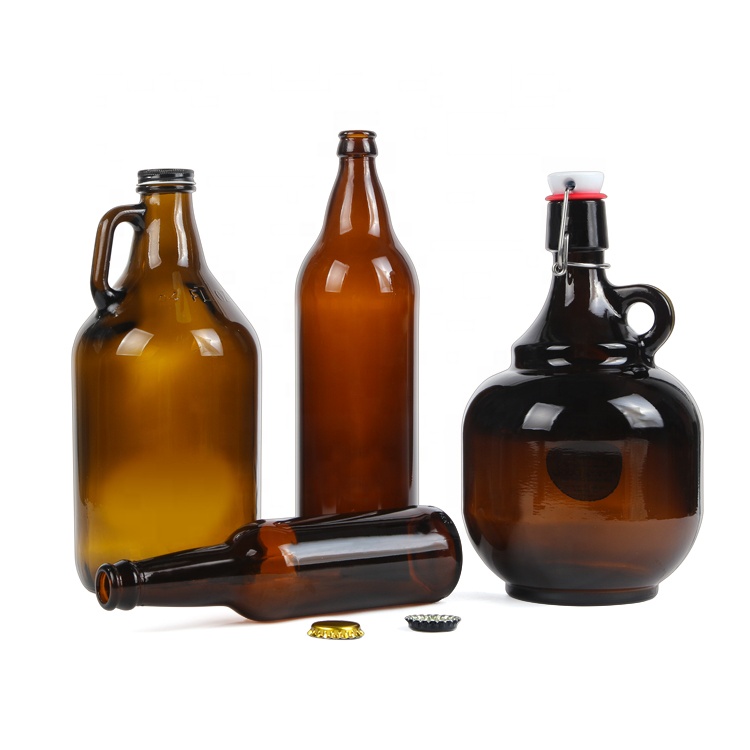 64oz 2L Solid Amber Beer Glass Growler Bottle with flip top cap