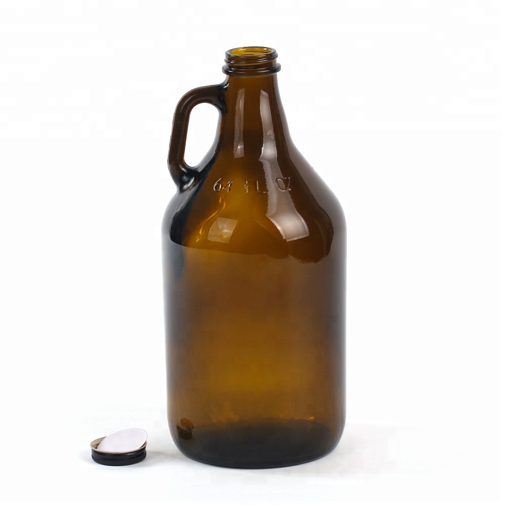 64oz 2L amber beer glass bottle growler with screw cap