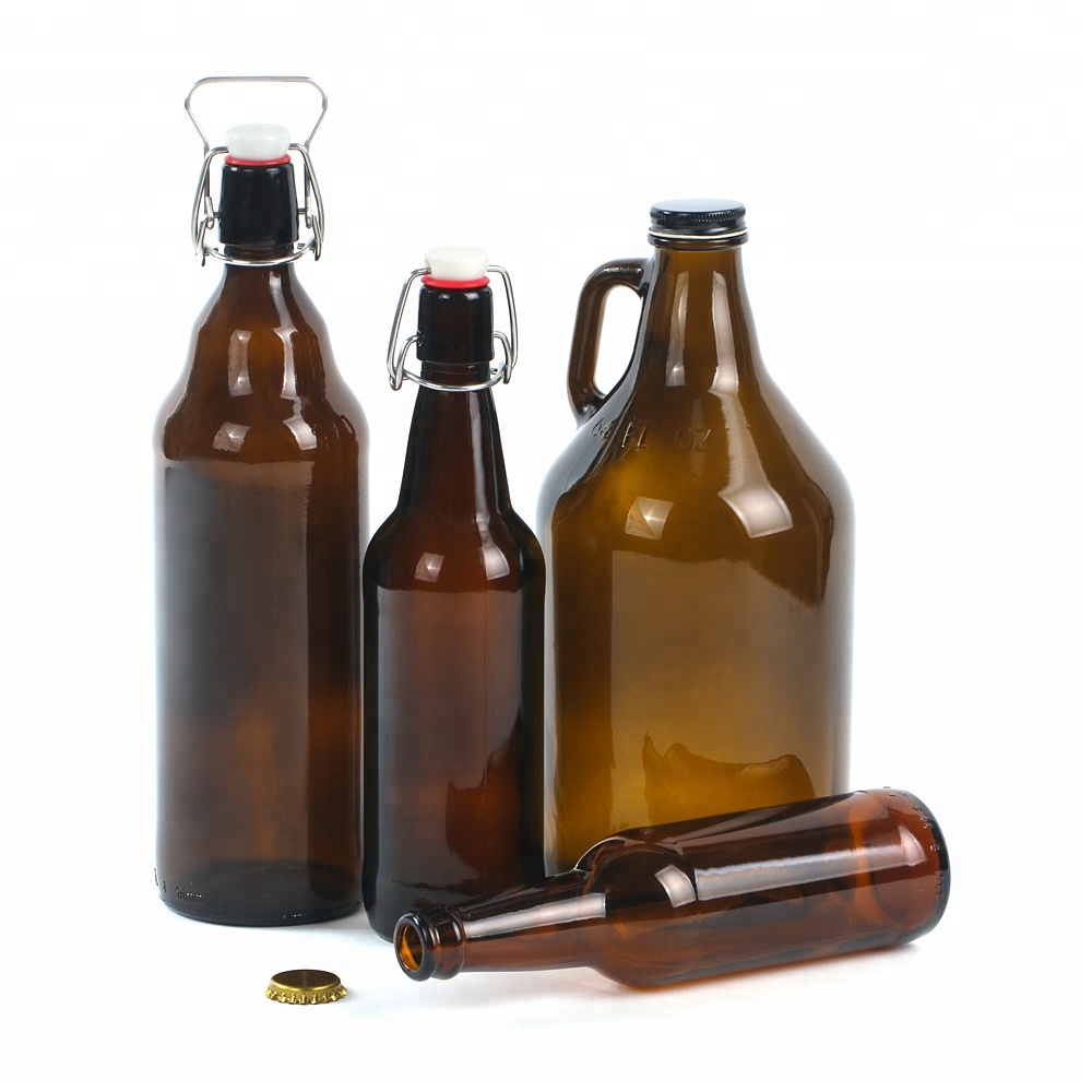64oz 2L amber beer glass bottle growler with screw cap