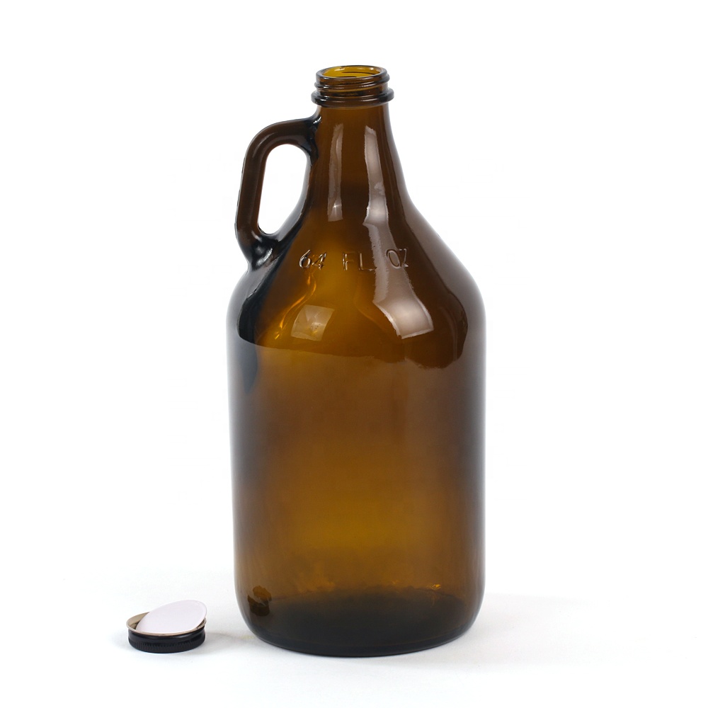 64oz 2L amber beer glass bottle growlers with metal screw cap