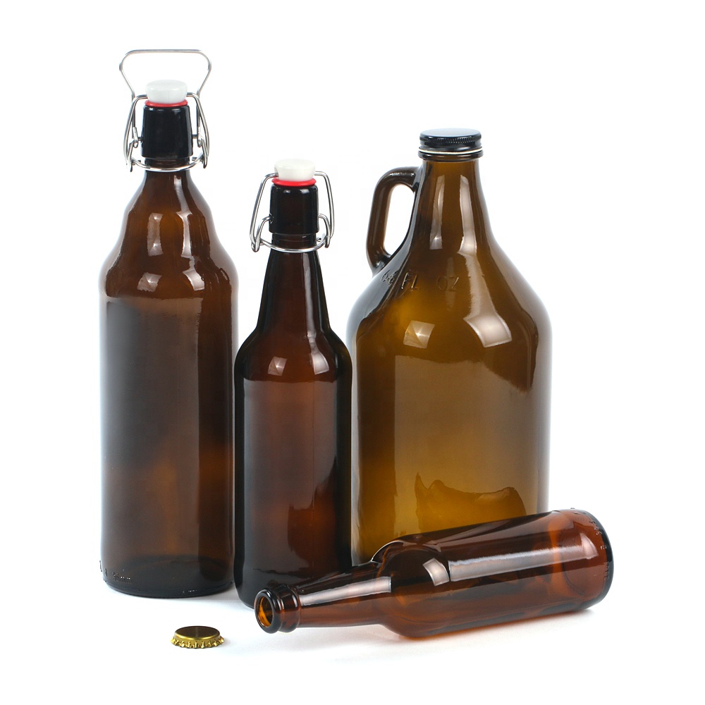 64oz 2L amber beer glass bottle growlers with metal screw cap
