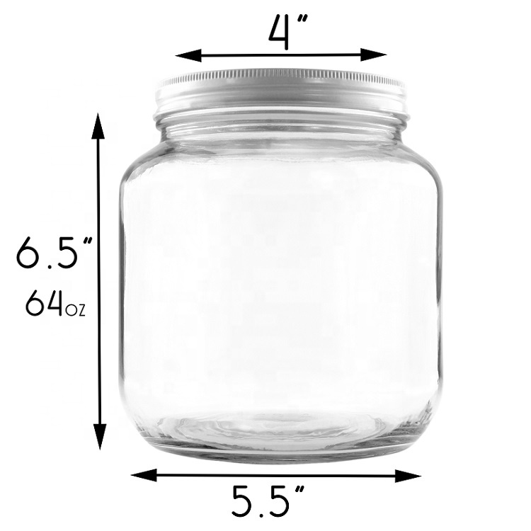 64oz Clear Wide mouth Glass Jars with BPA free Food Grade Metal Lug Lid
