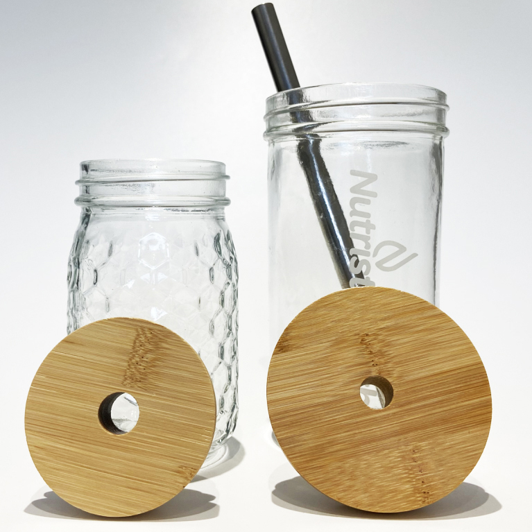 650ml 710ml Wide Mouth Boba Tea Mason Jar with Straw Hole Bamboo Lid