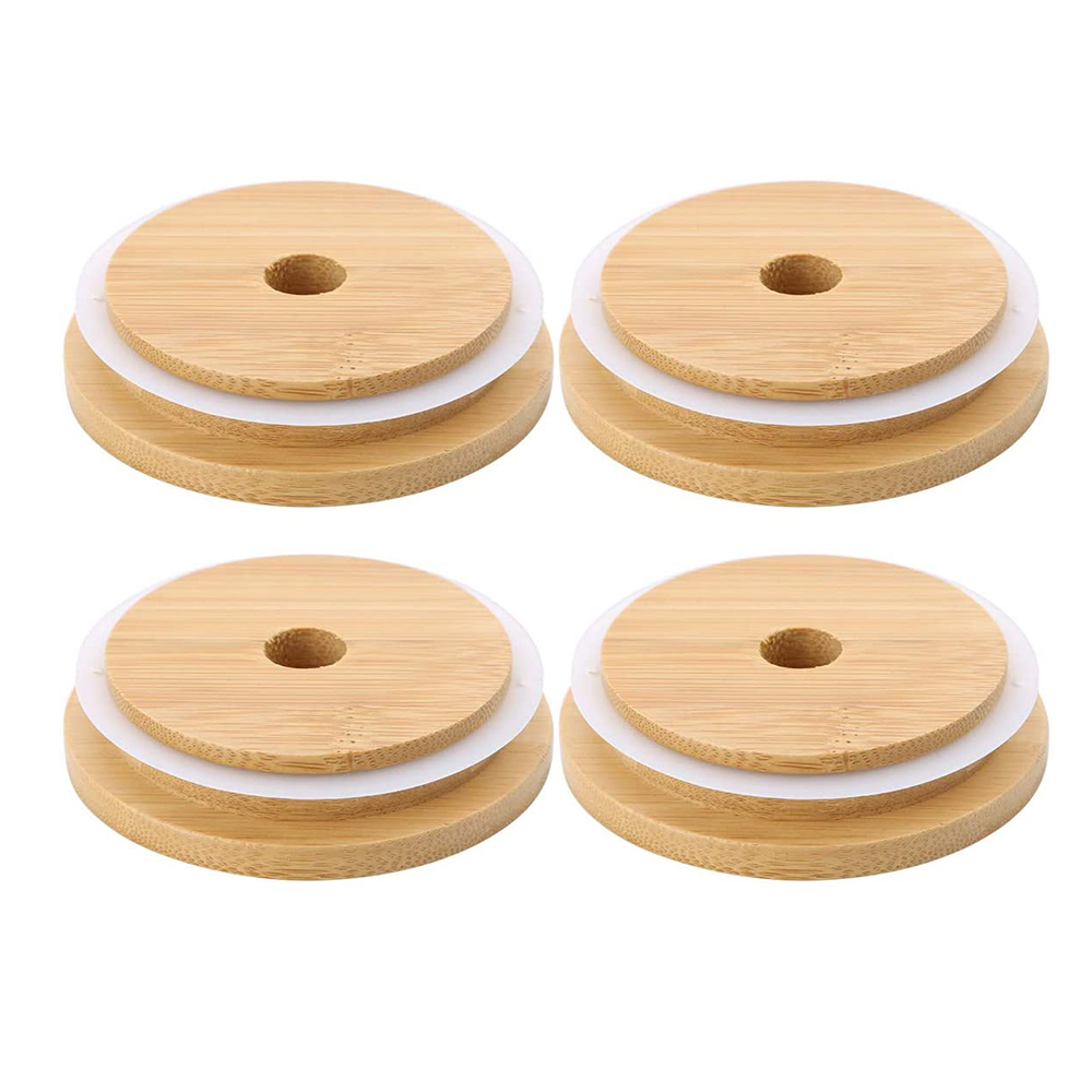 650ml 710ml Wide Mouth Boba Tea Mason Jar with Straw Hole Bamboo Lid