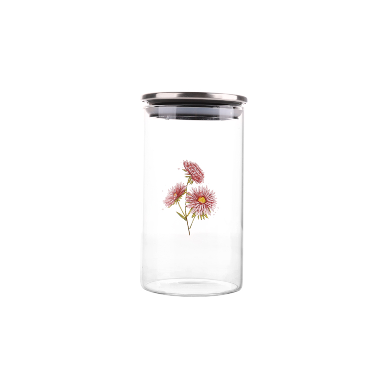 650ml high borosilicate decals kitchenware using glass storage jar with wooden lid stock small order for tableware