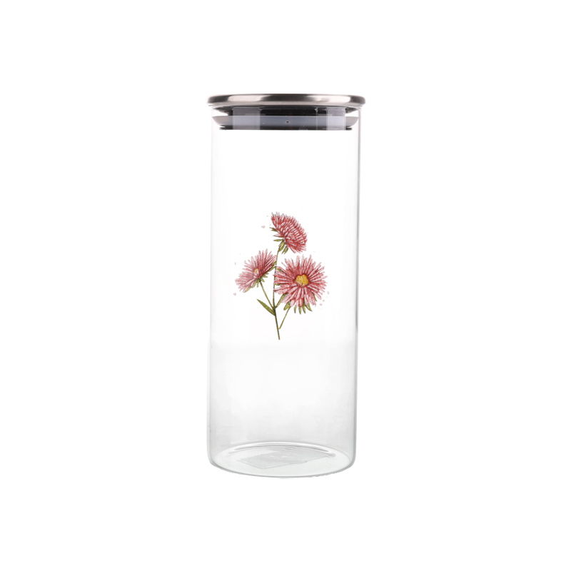 650ml high borosilicate decals kitchenware using glass storage jar with wooden lid stock small order for tableware
