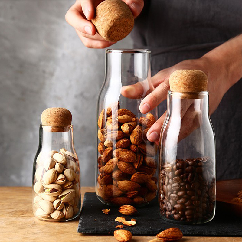 650ml stocked high cylinder large storage glass jar with cork lid