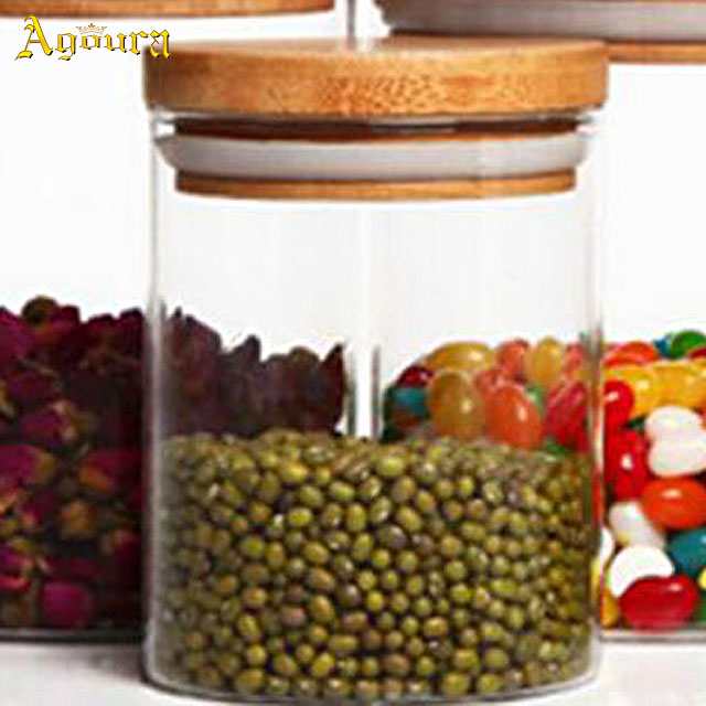 65mm Diameter different high bamboo lid glass bottle flower tea jar eco-friendly tea box