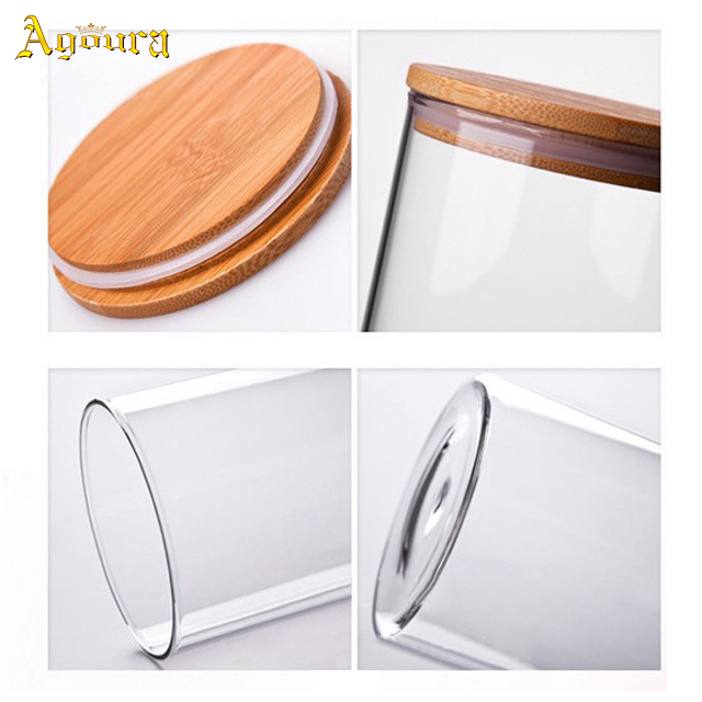 65mm Diameter different high bamboo lid glass bottle flower tea jar eco-friendly tea box