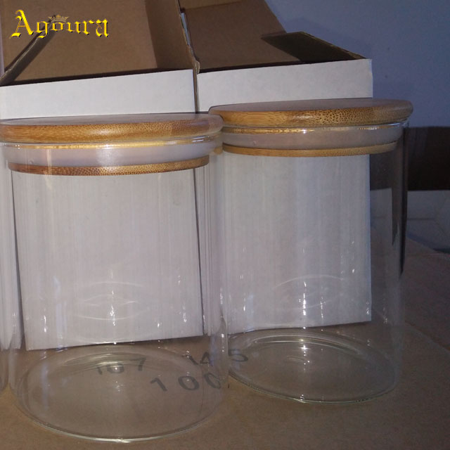 65mm Diameter different high bamboo lid glass bottle flower tea jar eco-friendly tea box