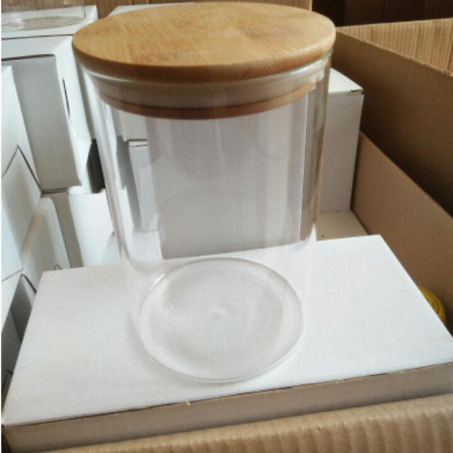 65mm Diameter different high bamboo lid glass bottle flower tea jar eco-friendly tea box