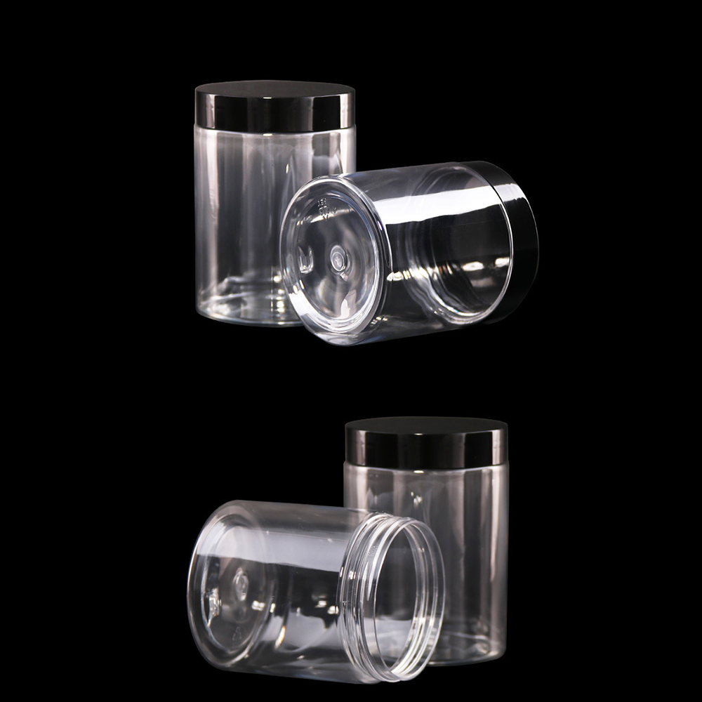 68mm Clear PET Plastic Nuts Beans Empty Food Containers Cosmetic Jar with Black Screw Cap Top