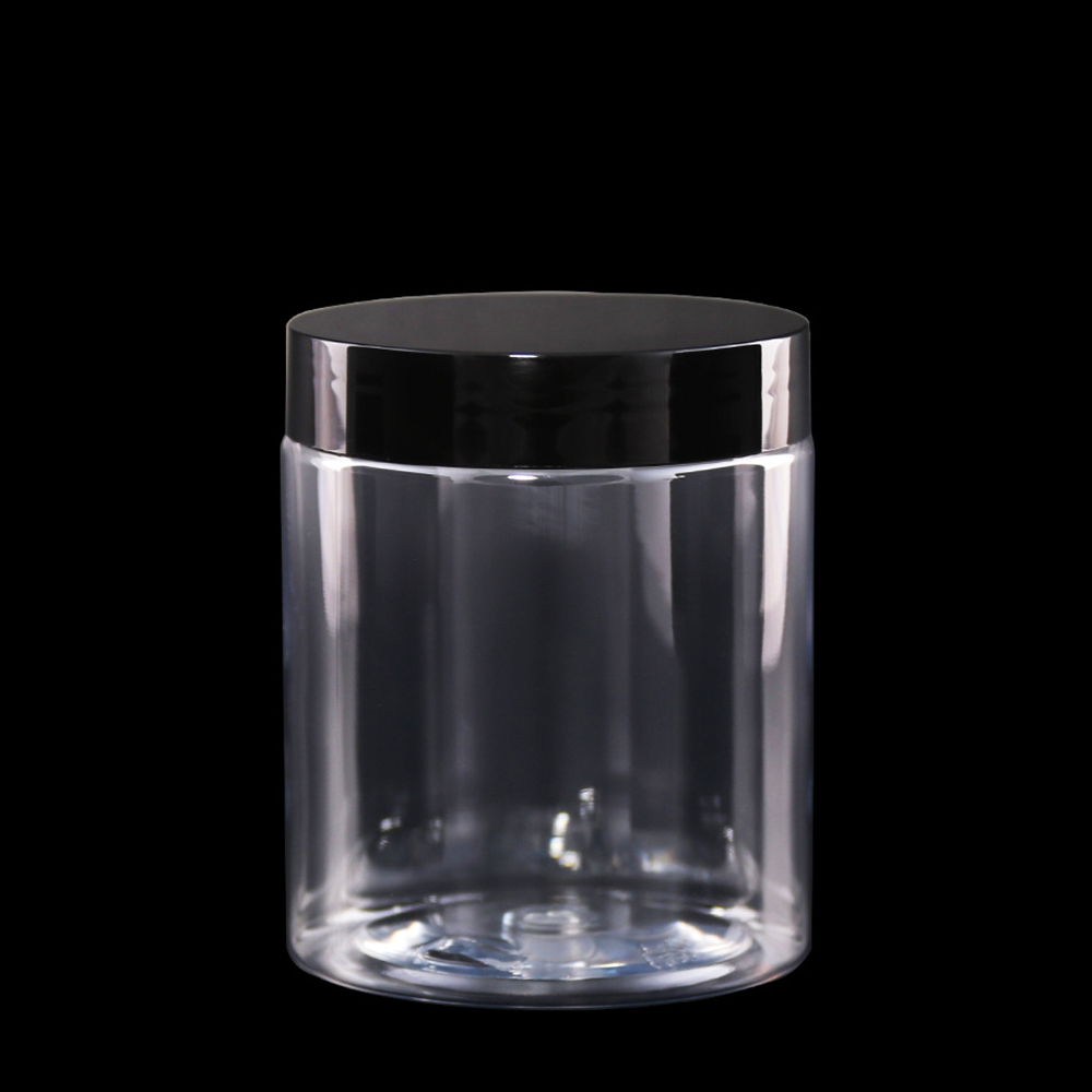 68mm Clear PET Plastic Nuts Beans Empty Food Containers Cosmetic Jar with Black Screw Cap Top