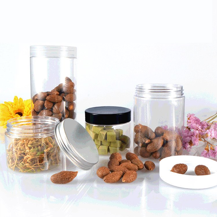 68mm neck 50ml-500ml empty PET transparent packaging jar plastic cosmetic cream jar with aluminum lids