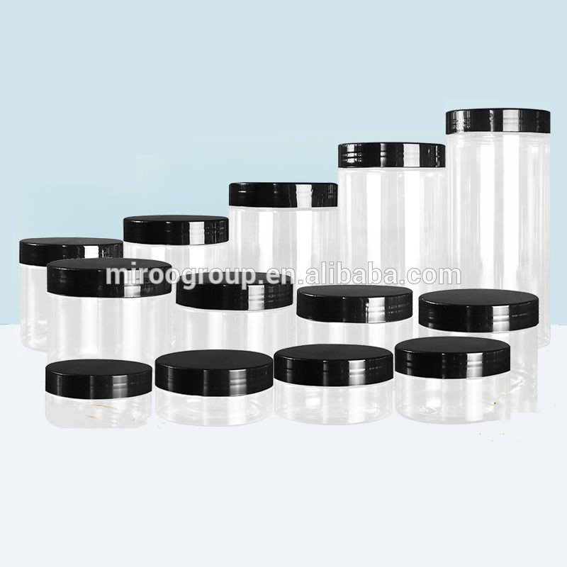 68mm neck 50ml-500ml empty PET transparent packaging jar plastic cosmetic cream jar with aluminum lids