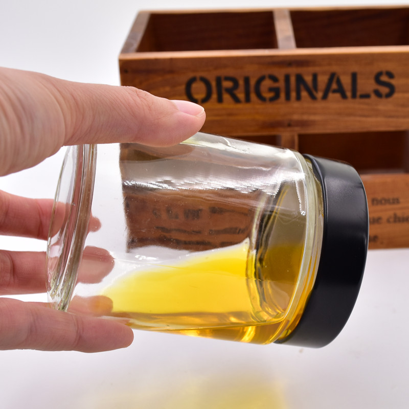 6OZ clear round Store jam grain chili sauce dried fruit with high black lid customize the color of the bottle glass bottle