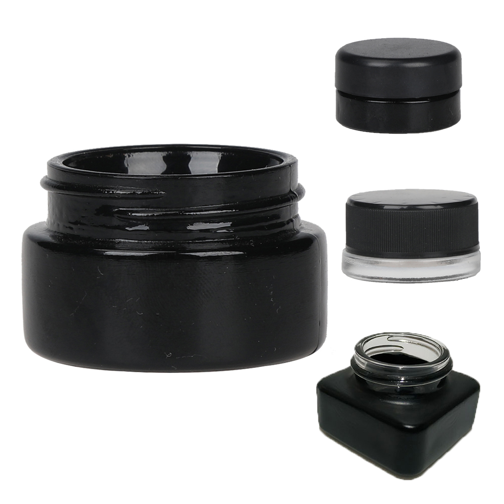 6ml 0.21oz skincare packaging black glass eye cream jars without child proof lid custom 9ml square CBD wax concentrate container
