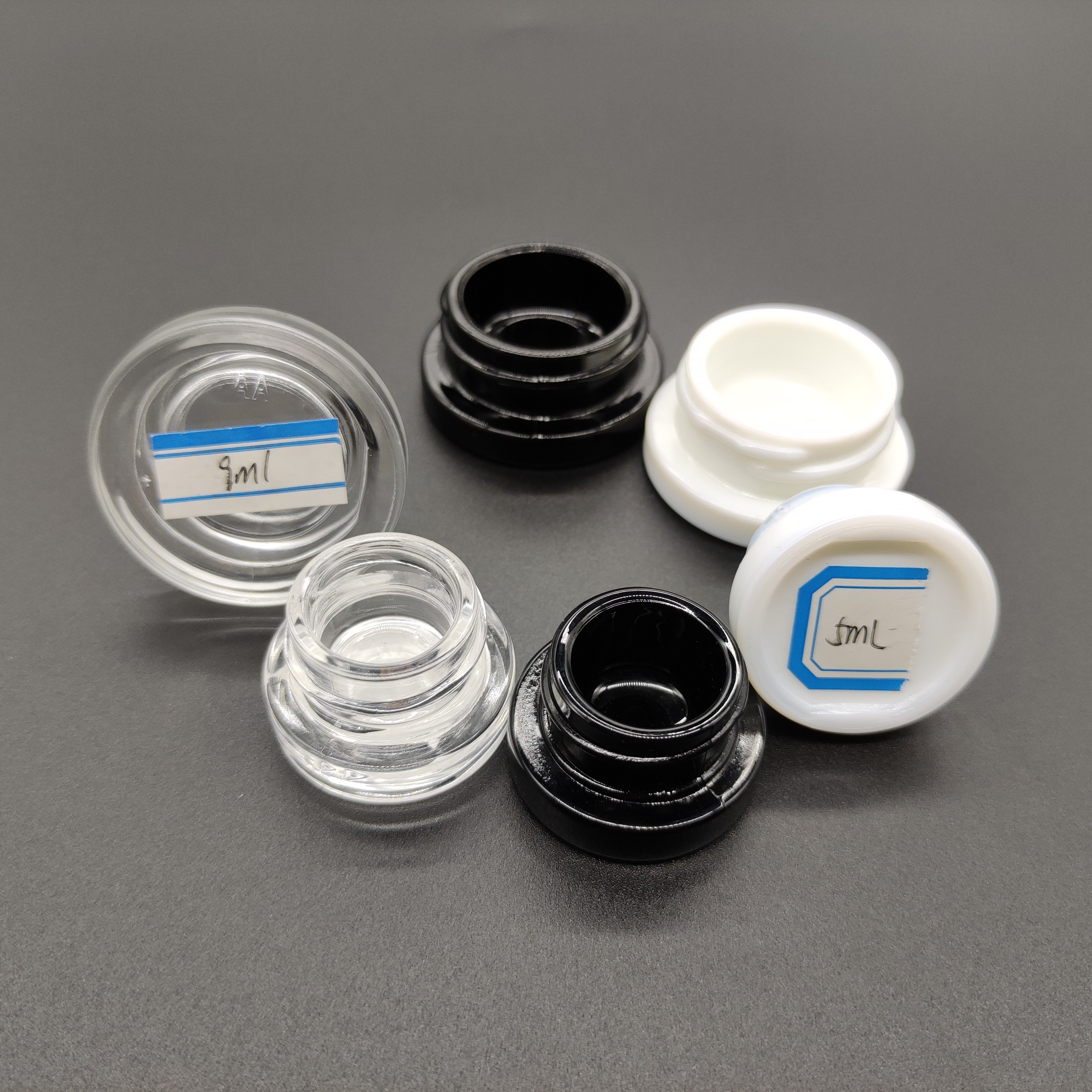 6ml 0.21oz skincare packaging black glass eye cream jars without child proof lid custom 9ml square CBD wax concentrate container