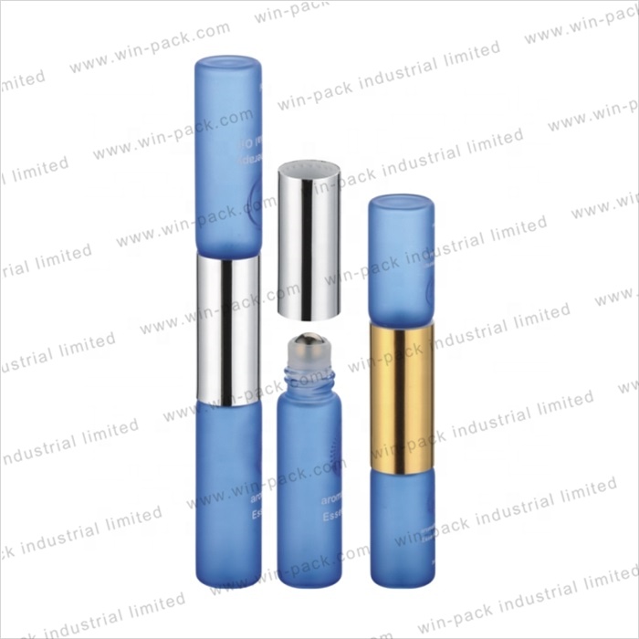 6ml 10ml frosted blue double chamber roll on deodorant packaging perfume bottle