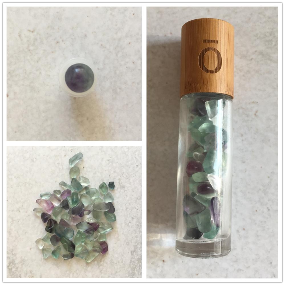 6ml 8ml 10ml 15ml Essential Oil bamboo cap Glass Roll on Bottle With Chips Inside and Natural Gemstone Roller ball