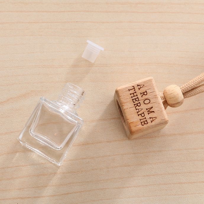 6ml Custom Logo wooden cover glass hanging perfume bottle car air fresheners car square aroma diffuser