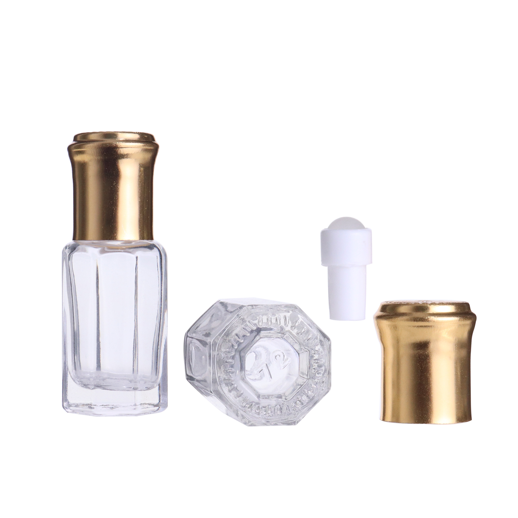 6ml arabic Empty Octagon gold screw cap bottles Glass Bottle Vial Perfume Attar Essential Oil Oud