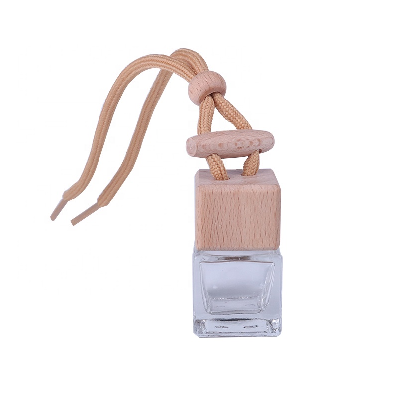 6ml fragrances refillable glass bottle beech material wooden club square perfume hang bottle car perfume bottle