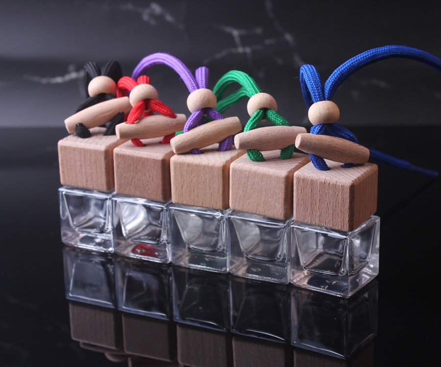 6ml fragrances refillable glass bottle beech material wooden club square perfume hang bottle car perfume bottle