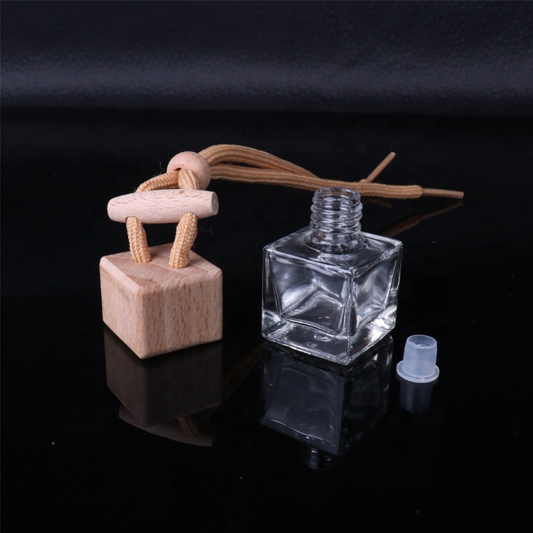 6ml fragrances refillable glass bottle beech material wooden club square perfume hang bottle car perfume bottle