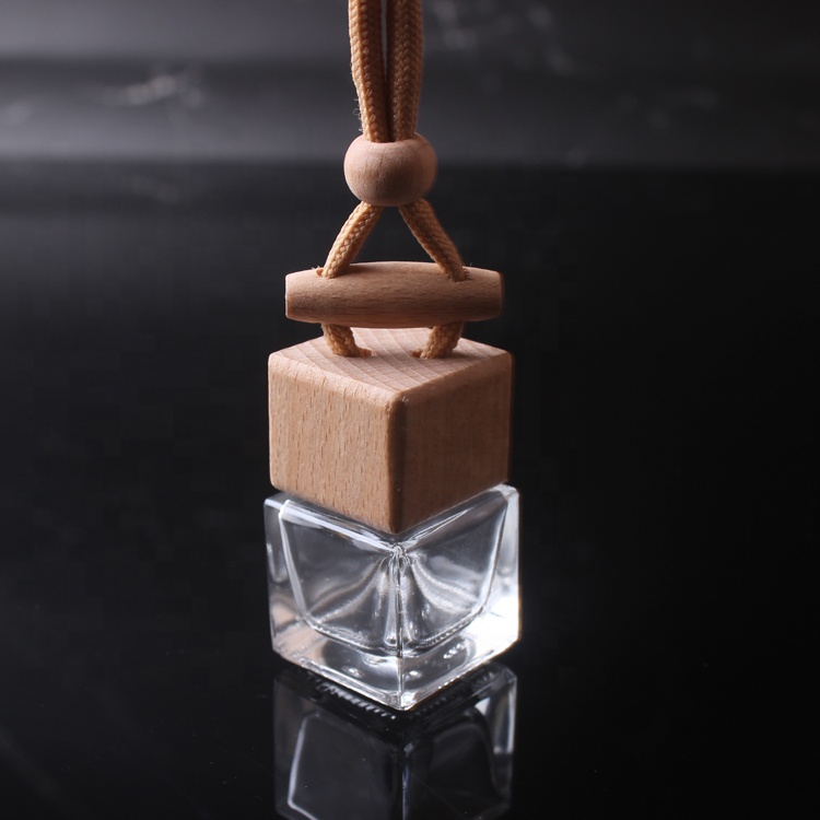 6ml fragrances refillable glass bottle beech material wooden club square perfume hang bottle car perfume bottle