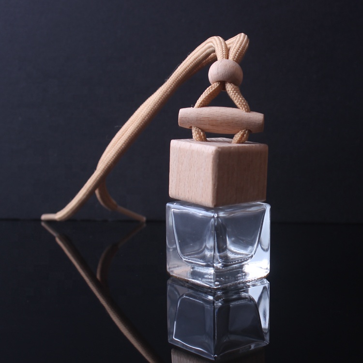 6ml fragrances refillable glass bottle beech material wooden club square perfume hang bottle car perfume bottle