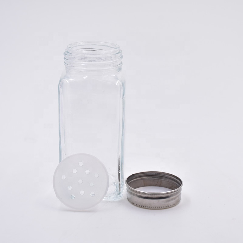 6oz 180ml clear square salt pepper chicken powder glass spice jar with silver metal lid and plastic plug