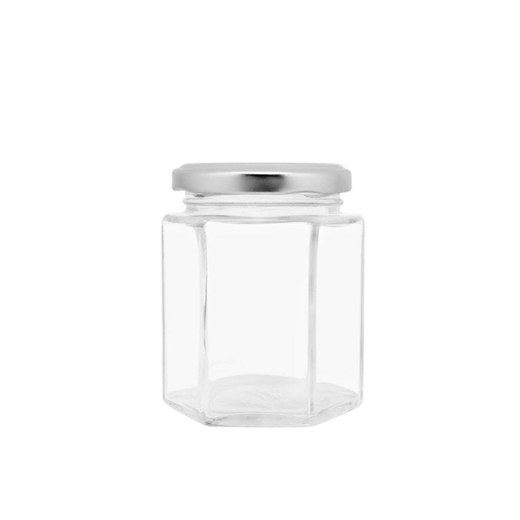6oz Clear Glass Hexagon Jar For Salad Food Honey With Metal Lid
