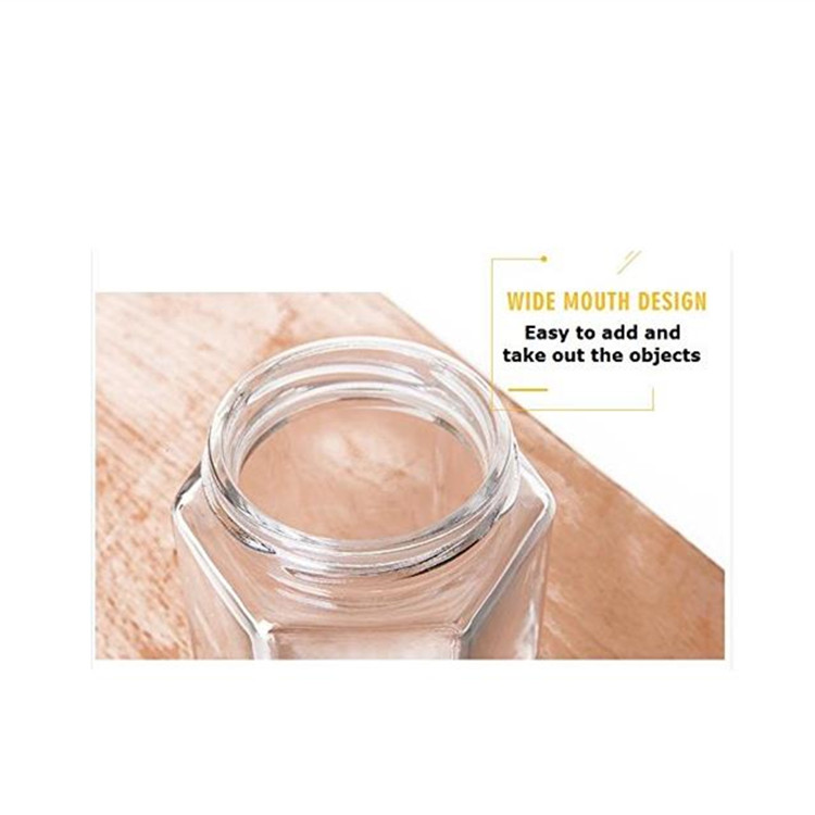 6oz Clear Glass Hexagon Jar For Salad Food Honey With Metal Lid