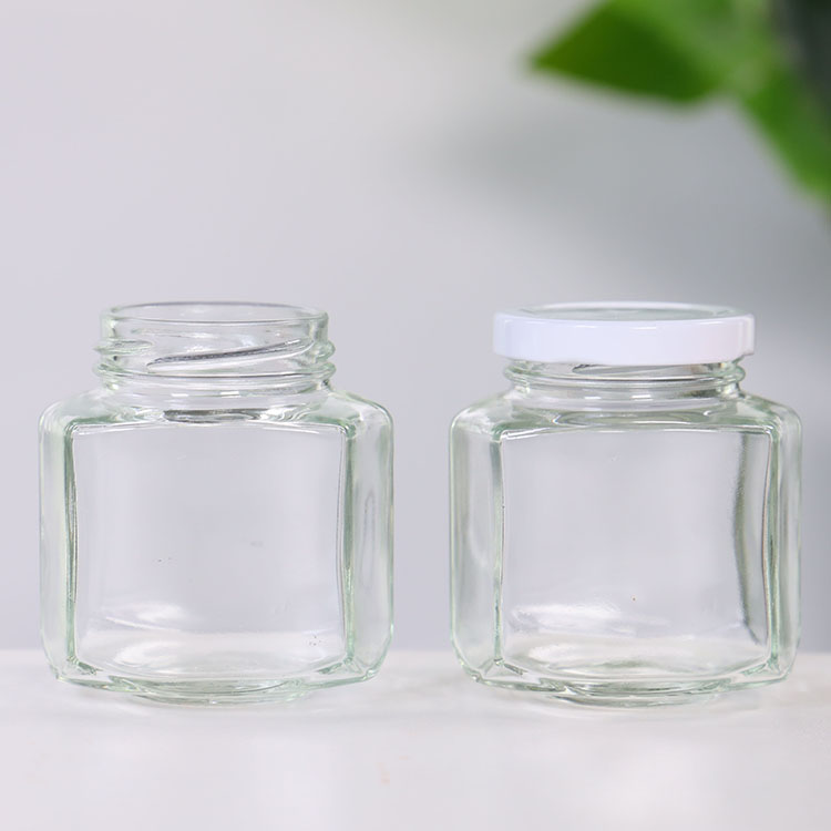 6oz Oval Hexagon Glass Food Jar with Twist Off Lid
