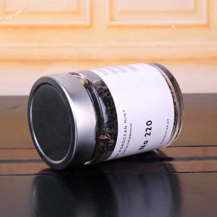 6oz round glass condiments jar glass storage jar with deep lug metal lid sealed