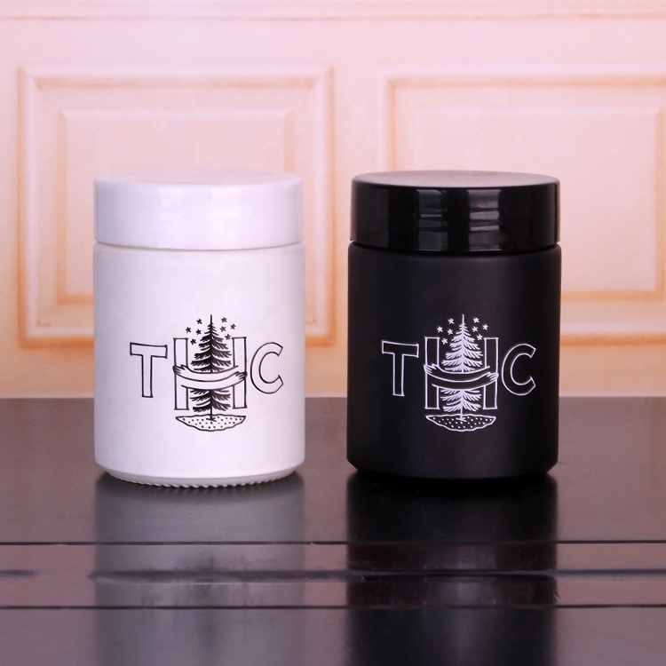 6oz white matte black matte empty glass medical herb packing jar