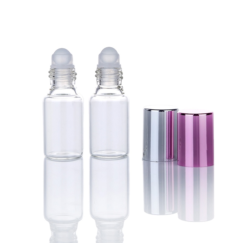 6pcs Clear Glass Essential Oil Roller Bottles with Glass Roller Balls Aromatherapy Perfumes Lip Balms Roll On Bottles 5ml 10ml