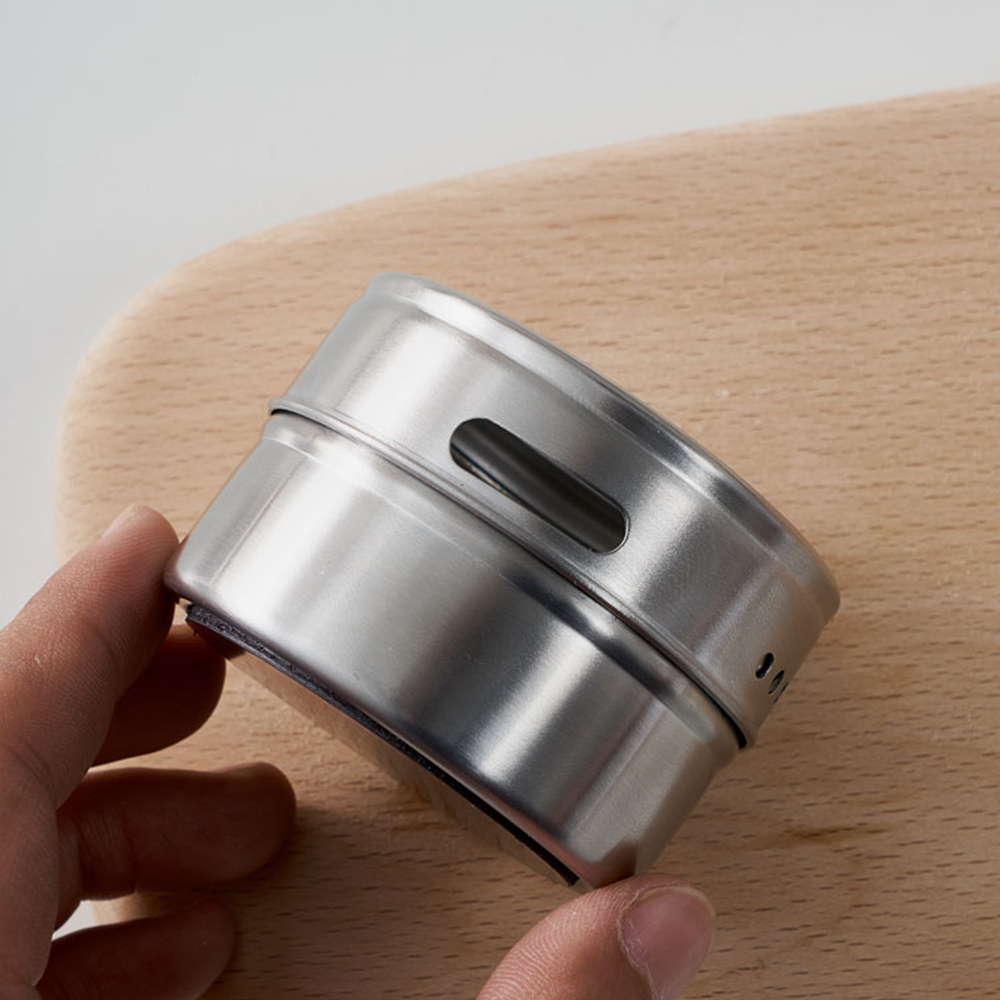 6pcs Set Round Stainless Steel Magnetic Containers Spice Jar, High Quality Stainless Steel Metal Magnet Set Box