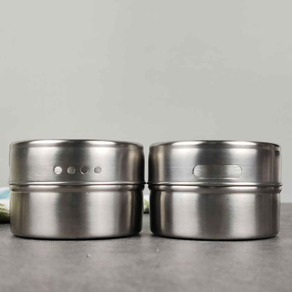 6pcs Set Round Stainless Steel Magnetic Containers Spice Jar//