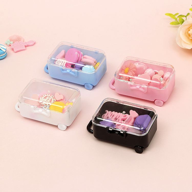 7.5cm mini cute Luggage trolley shaped food grade box, Jewelry candy nail storage box container