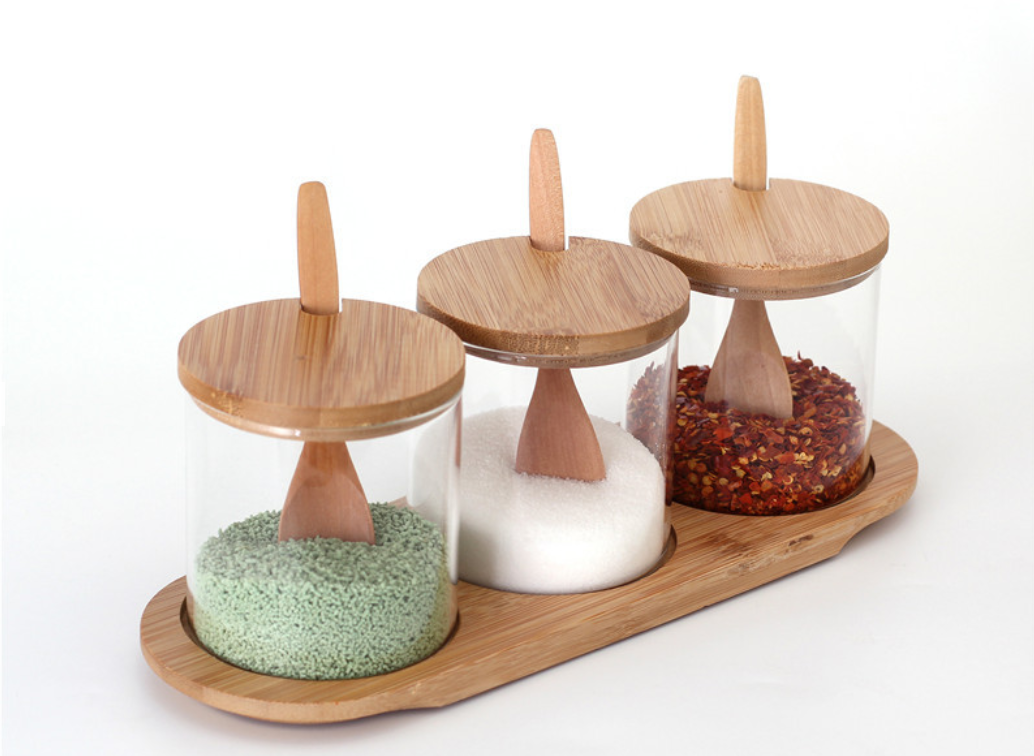 7.8oz Healthy Eco-friendly Reusable Glass Spice Storage Jar with Bamboo Lid and Spoon