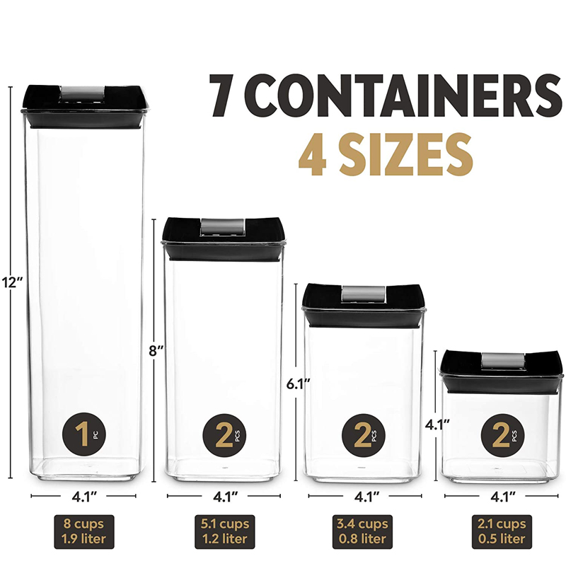 7 Pc Airtight Food Storage Container Set - Labels & Chalk Marker - BPA Free Clear Plastic Kitchen Container