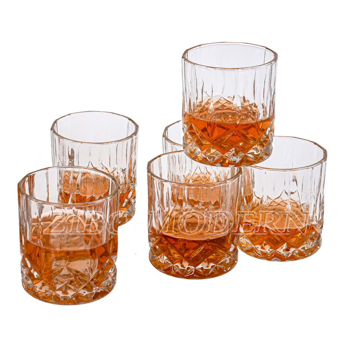 7-Piece Italian Crafted Glass Decanter & Whisky Glasses Set Whiskey Decanter with Ornate Stopper and 6 Cocktail Glasses