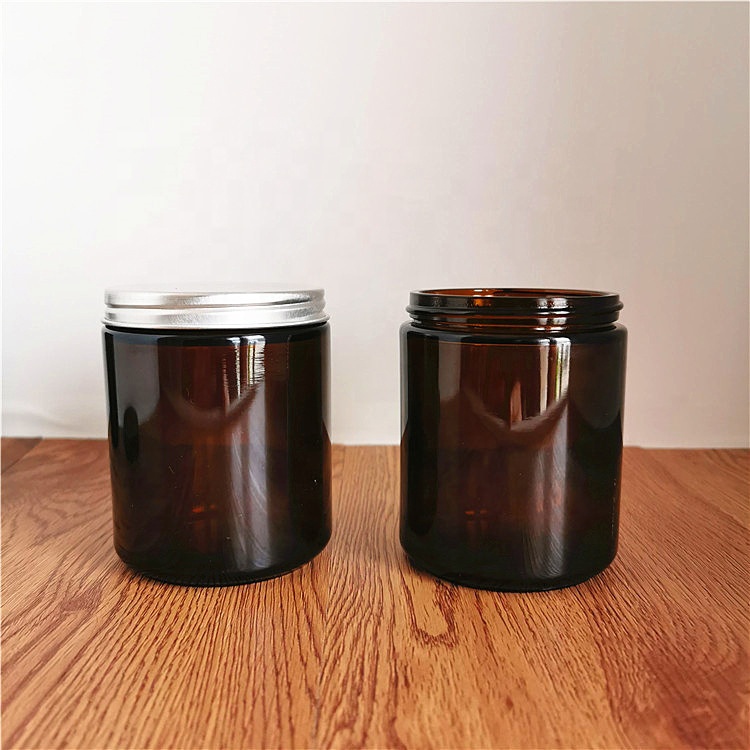 7 oz 200ml Amber Straight Sided Glass Jar with Smooth White Black Lid