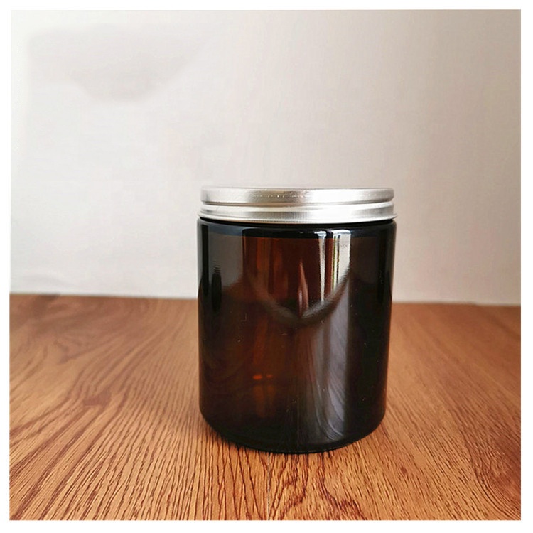 7 oz 200ml Amber Straight Sided Glass Jar with Smooth White Black Lid