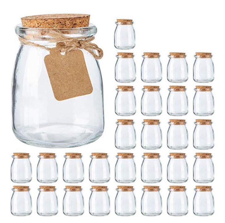 7 oz 200ml Mini Yogurt Glass Jars With Cork Lids Serving For Pudding Wedding Favors Honey Pot Milk Canister
