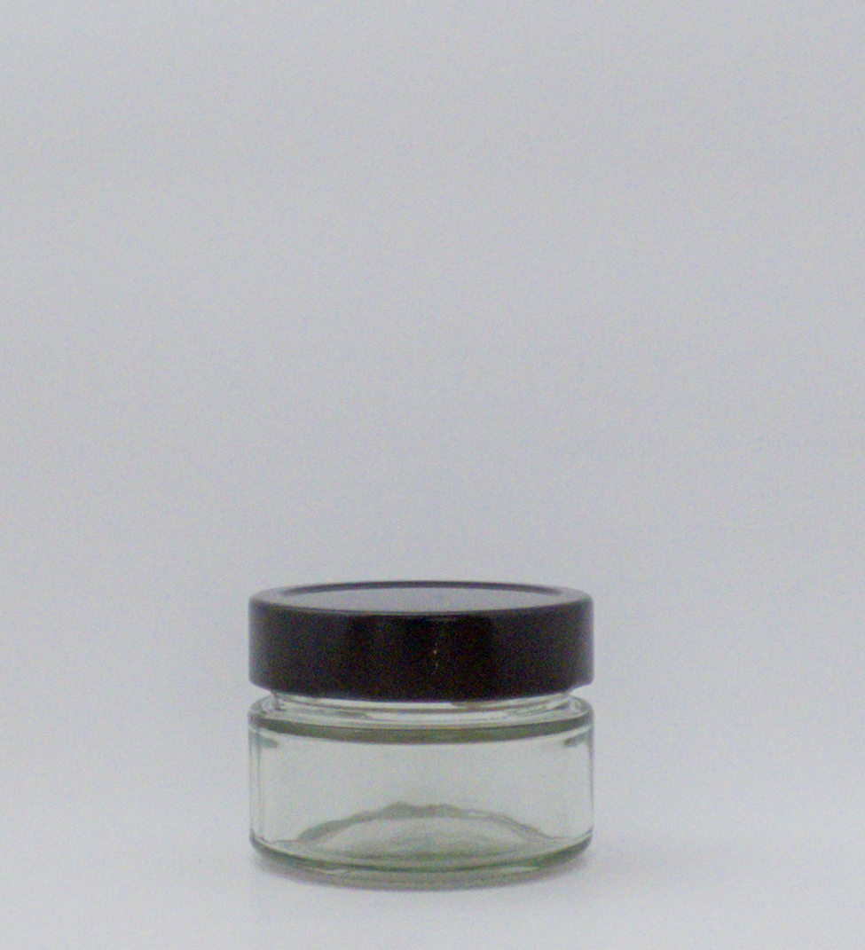 7 oz Clear Ergo 212ml Honey Round Glass Jar Metal Lid Lug Cap Black