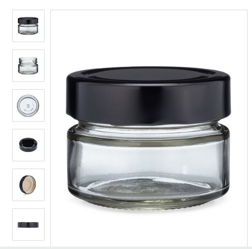 7 oz Clear Ergo 212ml Honey Round Glass Jar Metal Lid Lug Cap Black